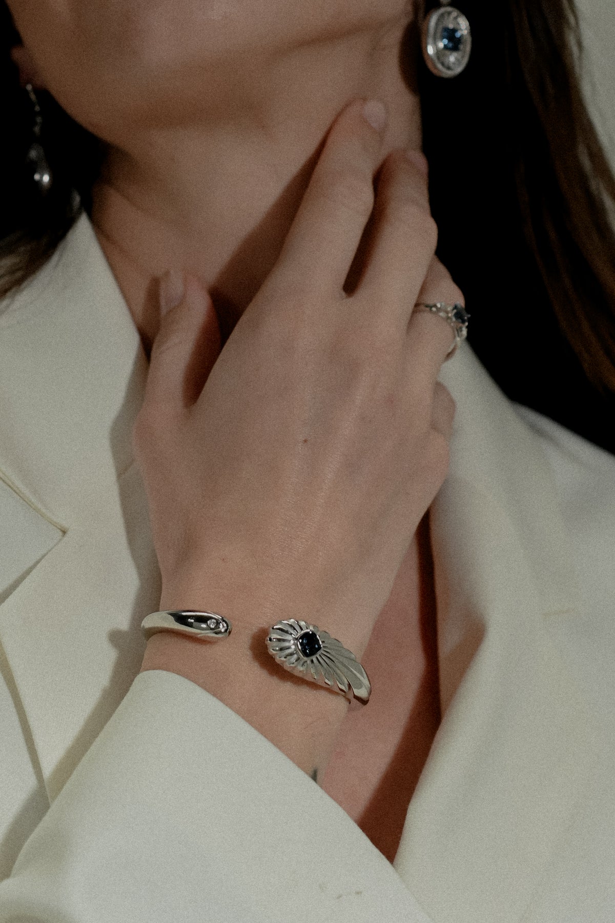 Rayons de Lumière 18k Gold Vermeil Blue Topaz Silver Bangle Bracelet