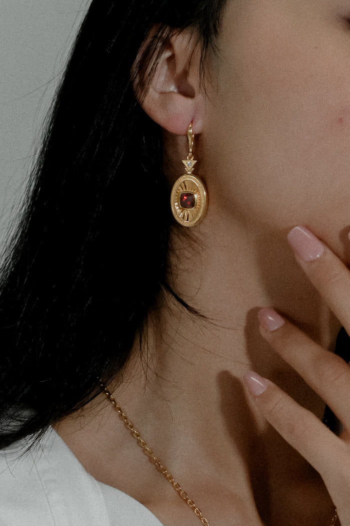 Rayons de Lumière 18k Gold Vermeil Garnet Drop Earrings