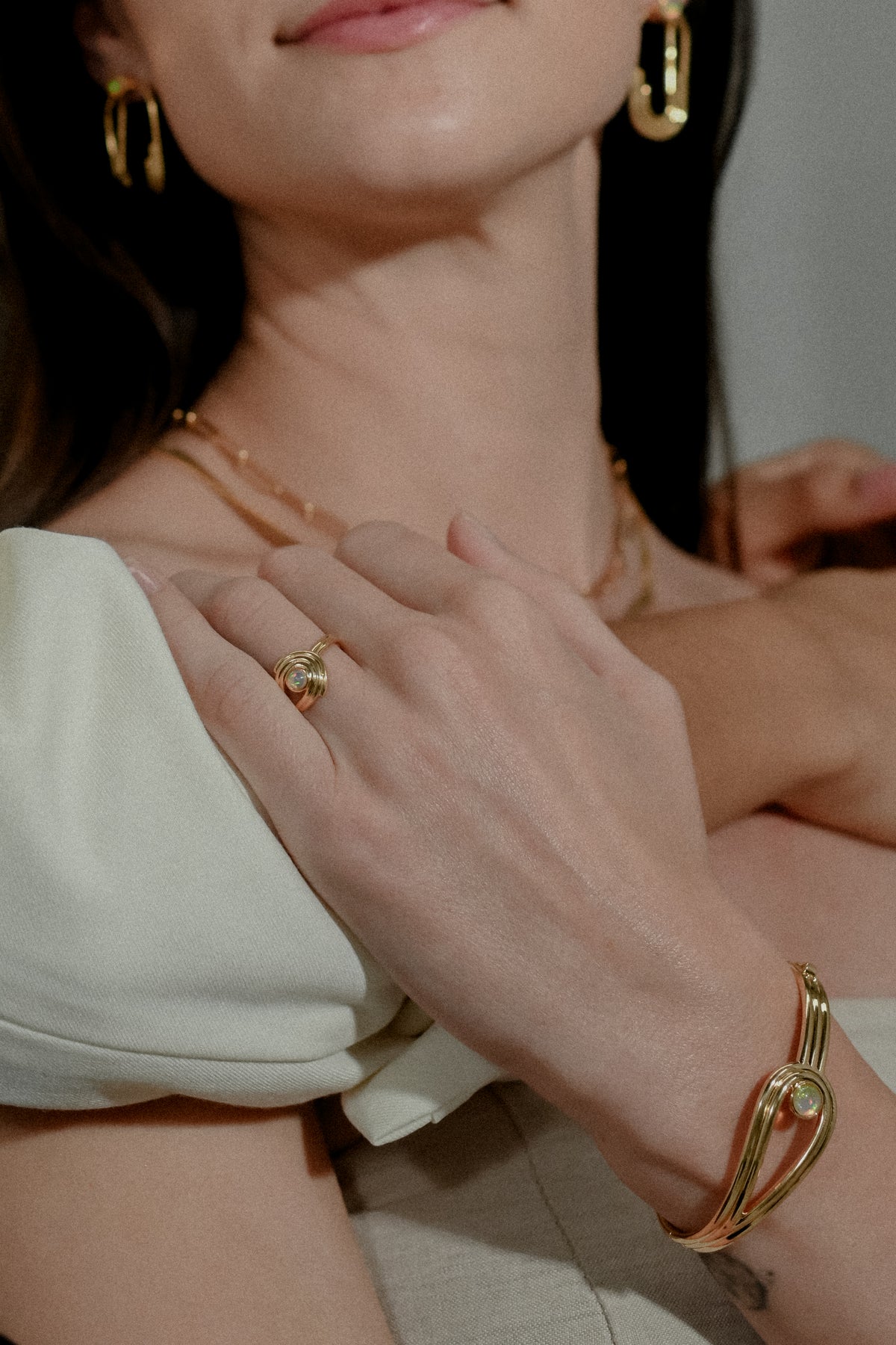 Anneaux 18k Gold Vermeil Opal Ring
