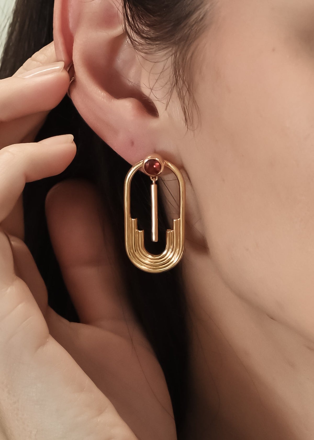 Anneaux 18k Gold Vermeil Garnet Drop Earrings