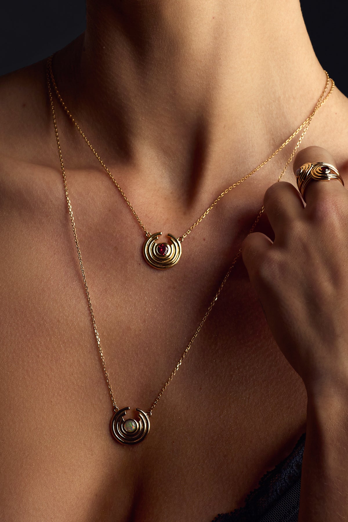 Anneaux 18k Gold Vermeil Opal Charm Necklace
